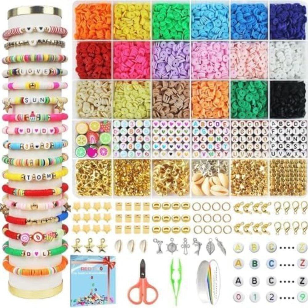 Ultimate Clay Beads Bracelet Making Kit for Girls - 5100 Pcs Preppy Polymer Flat